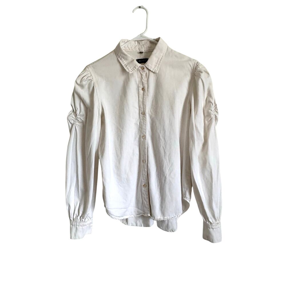 DL1961 Simone White Cotton Linen Button Up Shirt Long Puff Sleeves Large